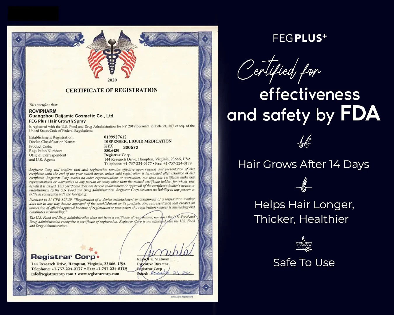 FEG Hair Growth Spray For Both Men & Women - FDA Approved - Made in USA